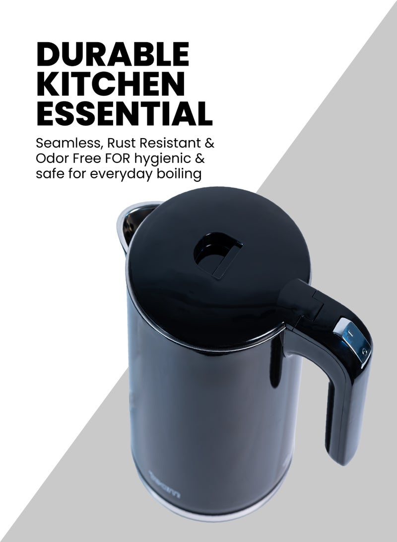 TEAM Electric Kettle, 1.7L Double‑Wall Stainless Steel Kettle | 1500W Fast Boil, Auto‑Off, Boil‑Dry Protection | Cordless BPA‑Free Hot Water Boiler - Image 3